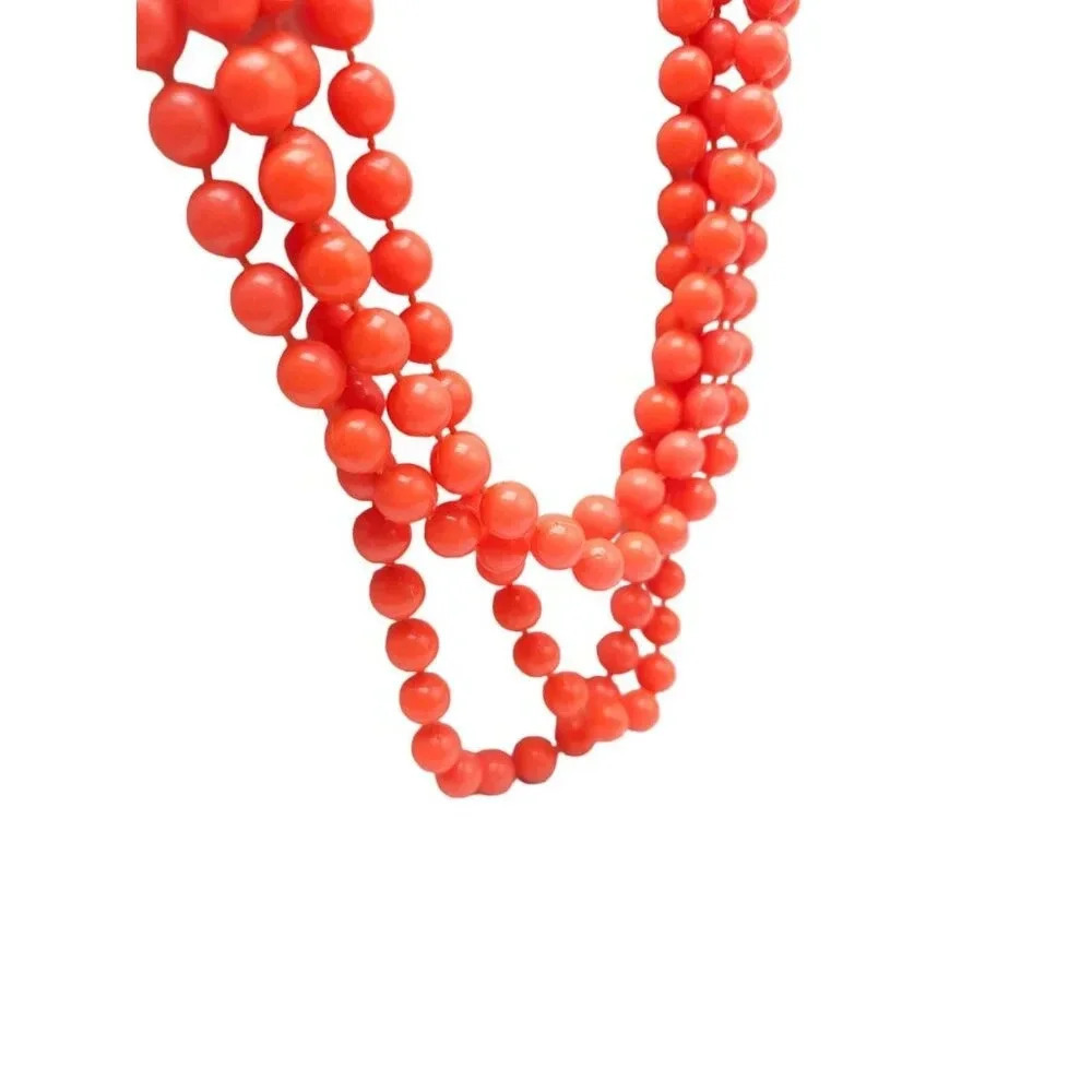 Orange Acrylic Hand Knotted Beaded Long No Clasp Necklace Vintage - Picture 2 of 4
